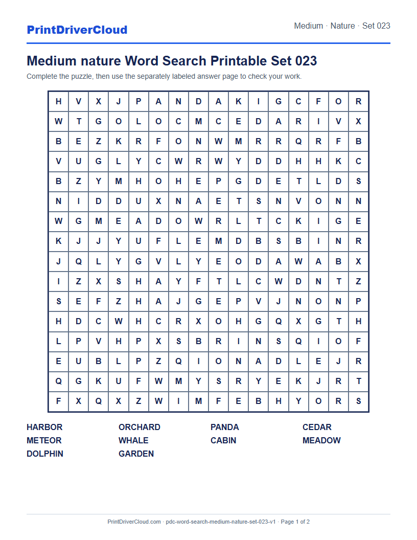 Preview of Medium nature Word Search Printable Set 023