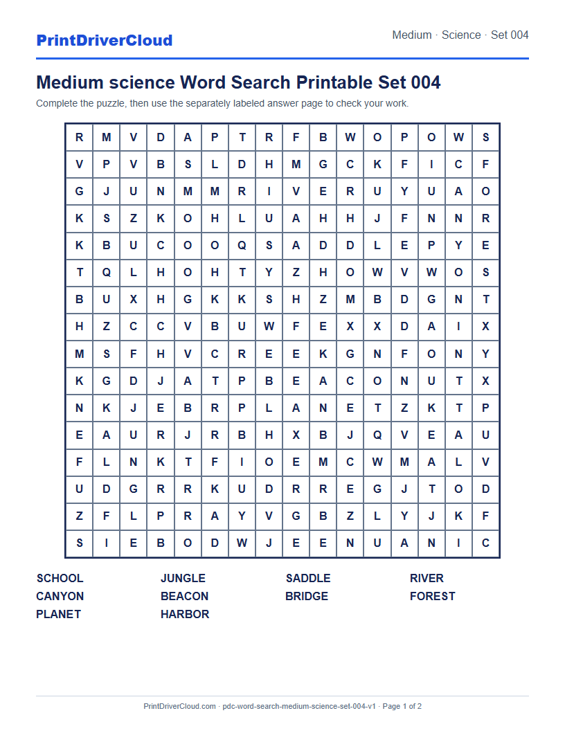 Preview of Medium science Word Search Printable Set 004