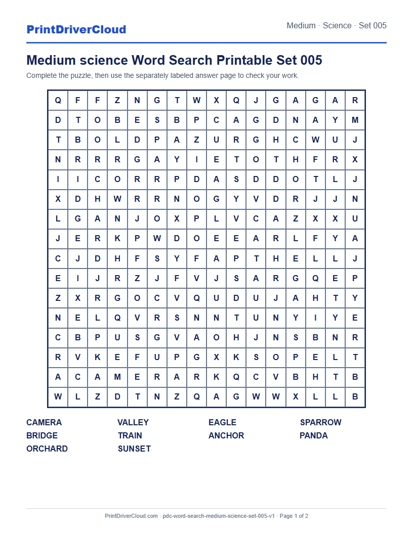 Preview of Medium science Word Search Printable Set 005