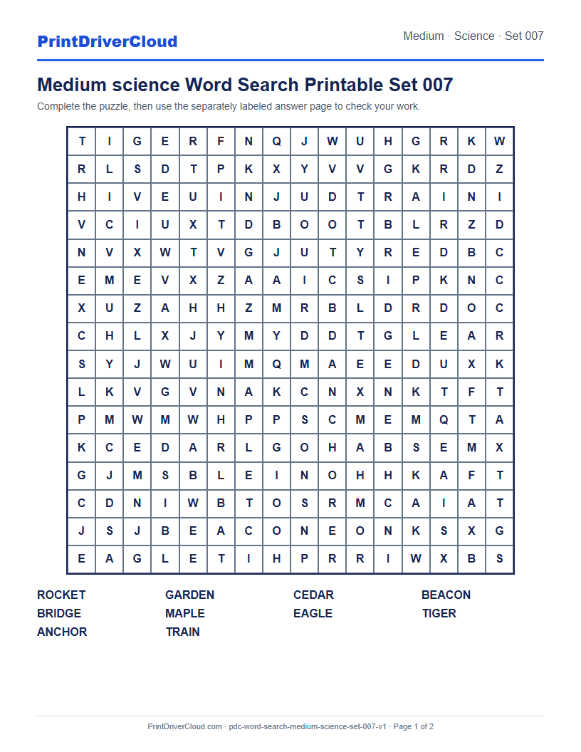 Preview of Medium science Word Search Printable Set 007