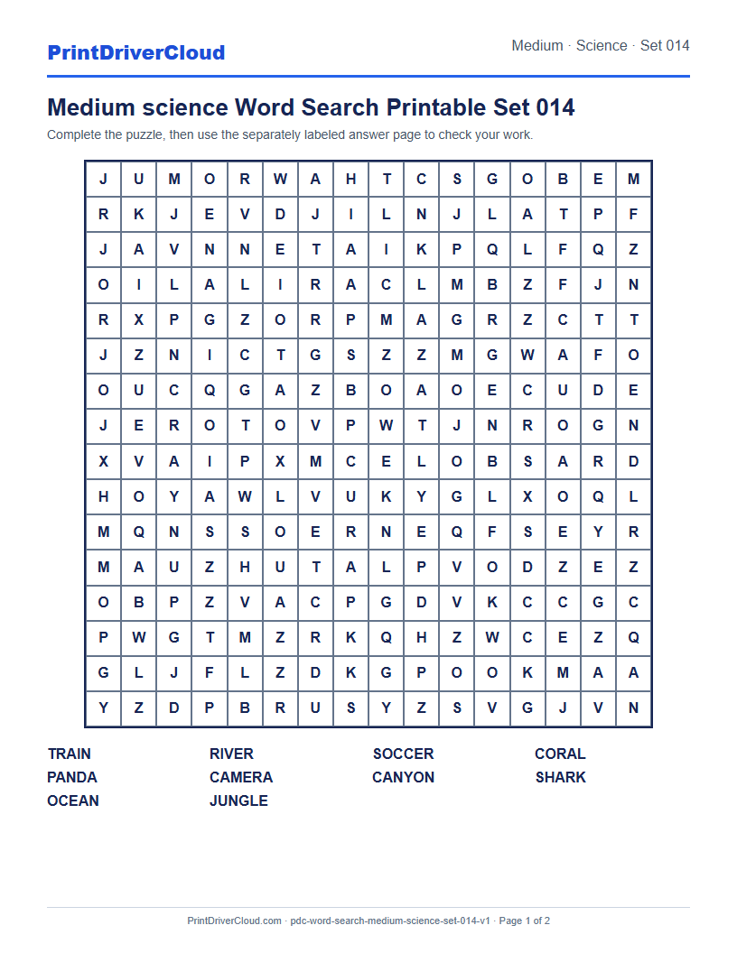 Preview of Medium science Word Search Printable Set 014