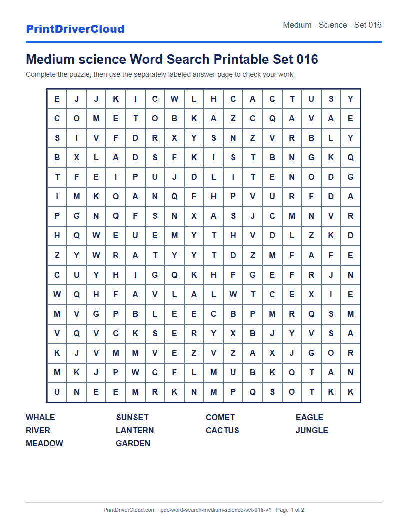 Preview of Medium science Word Search Printable Set 016