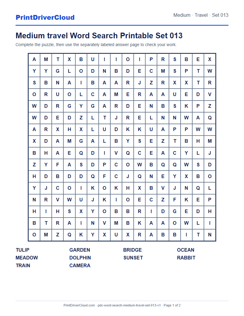 Preview of Medium travel Word Search Printable Set 013